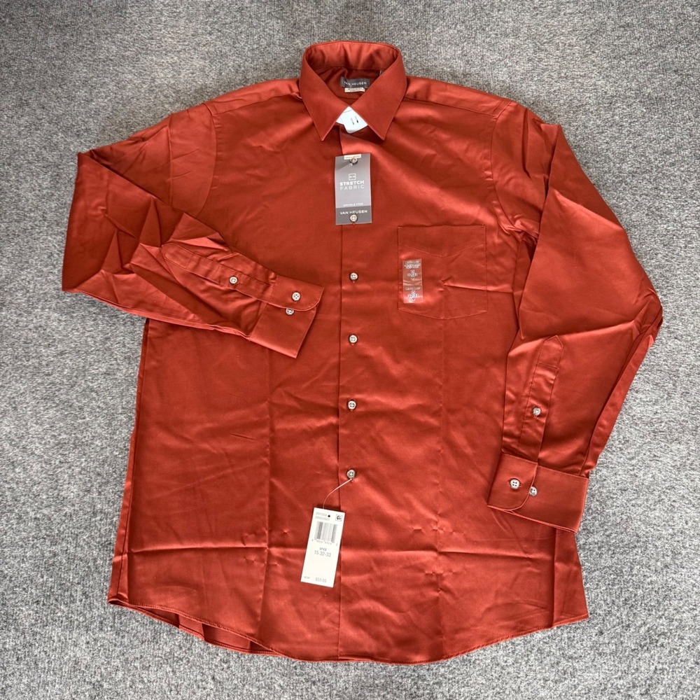 Van Heusen Mens Regular Fit Stretch Dress Shirt Spice 15 32-33 Medium Casual NEW